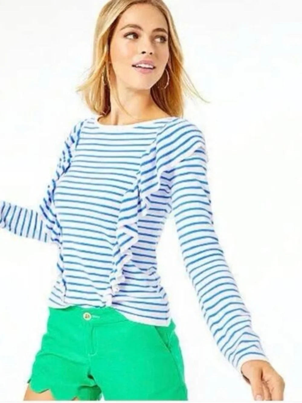 Lilly Pulitzer Ruth Ruffle Striped Sweater ๐๐ค๐๐ค - Picture 1 of 4